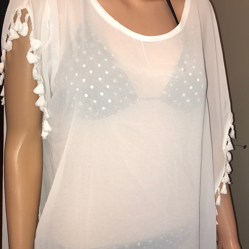 Cute sheer white summer top or swim cover